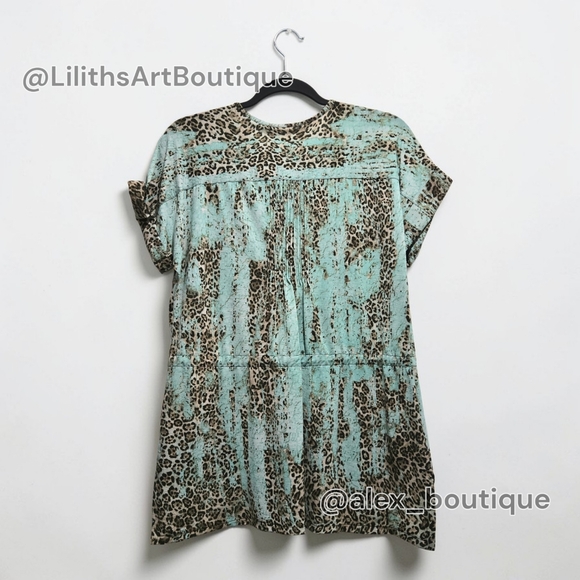 T Tahari Embellished Animal Print Tunic Drawstring Waist Blouse Size L (L032) - Picture 3 of 5